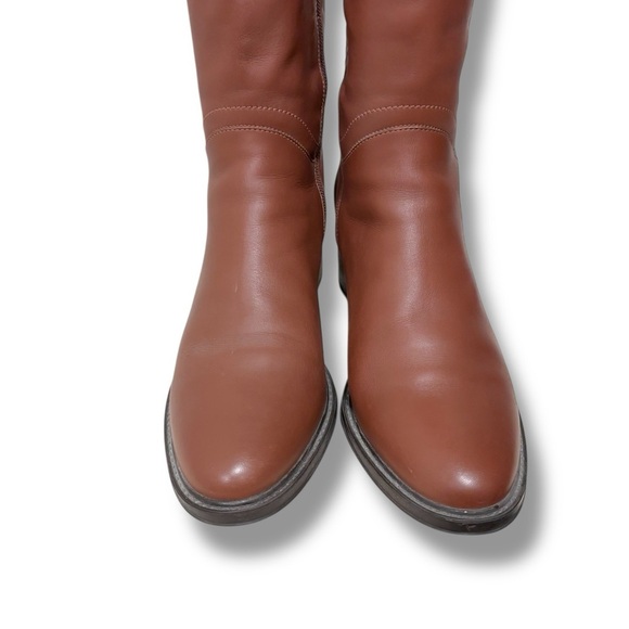 Salvatore Ferragamo Fersea Cognac Brown Leather Gold Logo Riding Boots Size 8 - Picture 7 of 13
